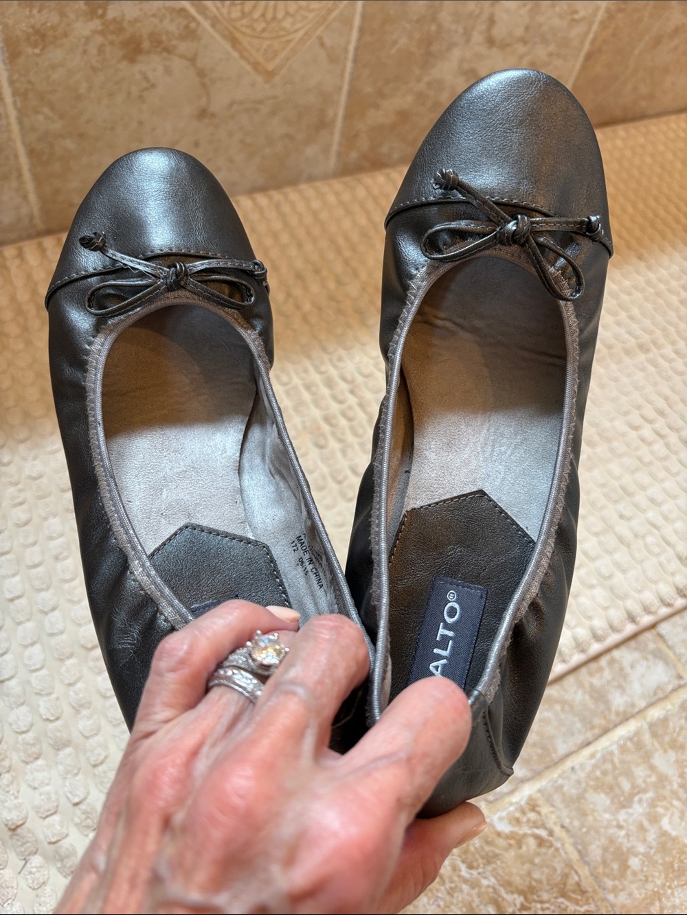Size 9 RIALTO Pewter Color Ballet Flats with Bow Accent